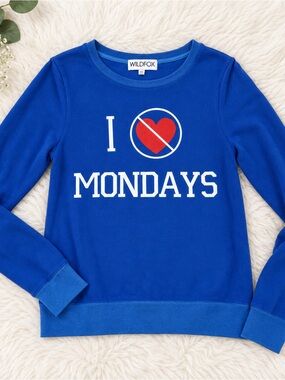 Wildfox I Hate Mondays Graphic Sweatshirt Blue XS Y2K Lounge Pullover